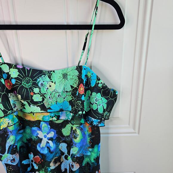 THALIA SODI FLORAL SUMMER DRESS Large Adjust Strap KNEE LENGTH TRIPLE LAYER - Picture 3 of 8